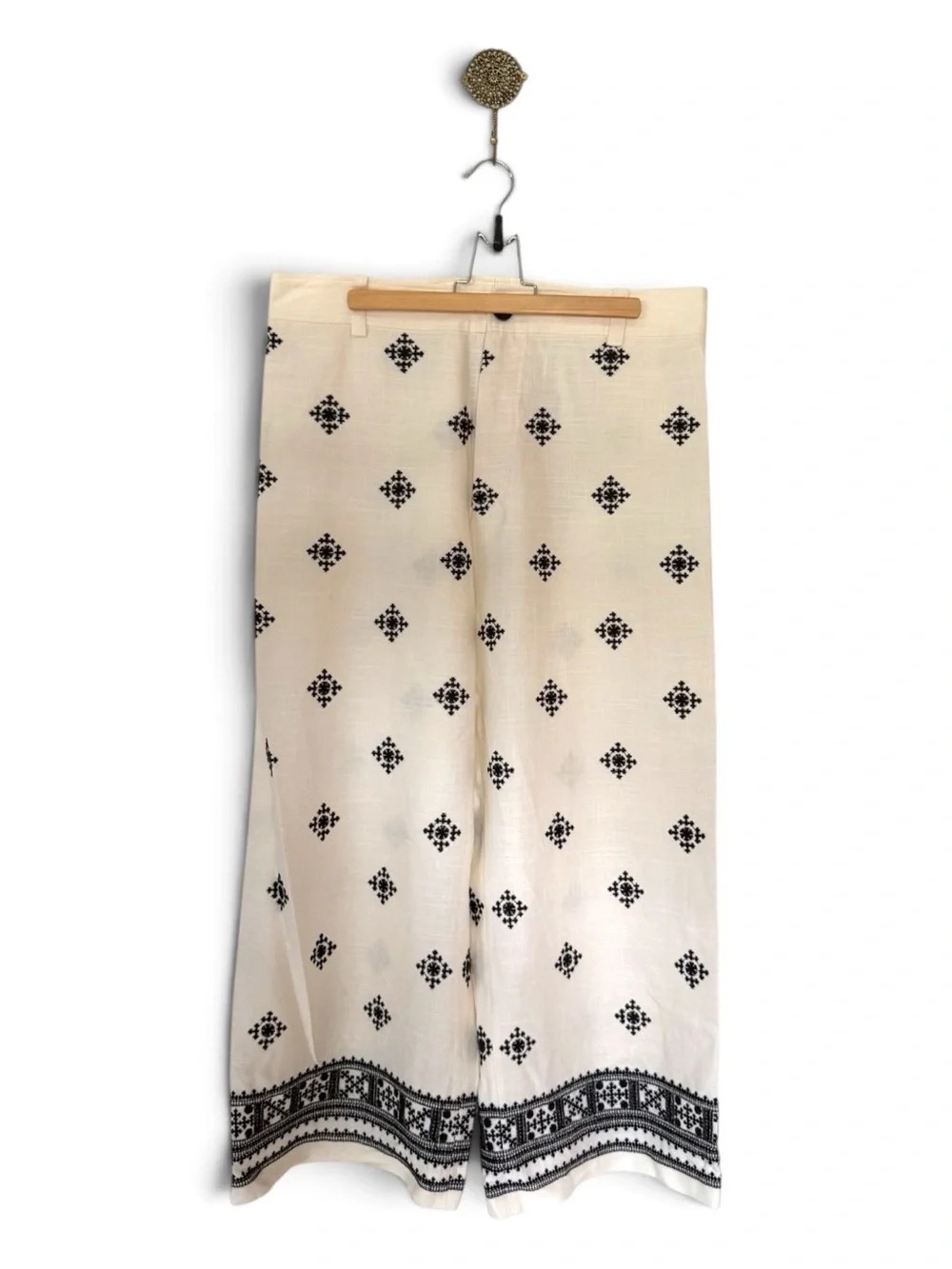 Zara • High-Waist Geometric Print Linen-Blend Cropped Wide-Leg Pants XL